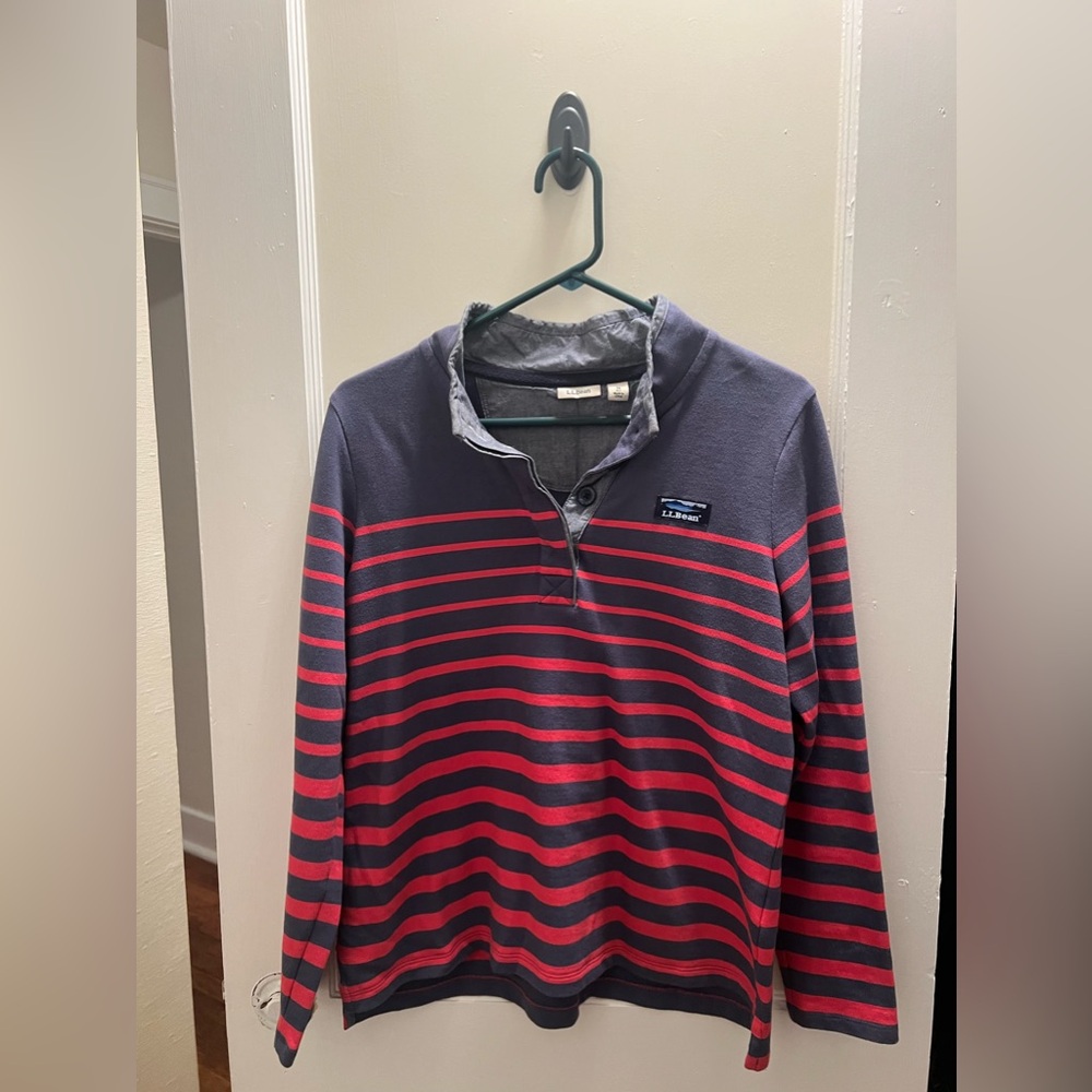 LL Bean Quarter Button Quilted Knit Pullover